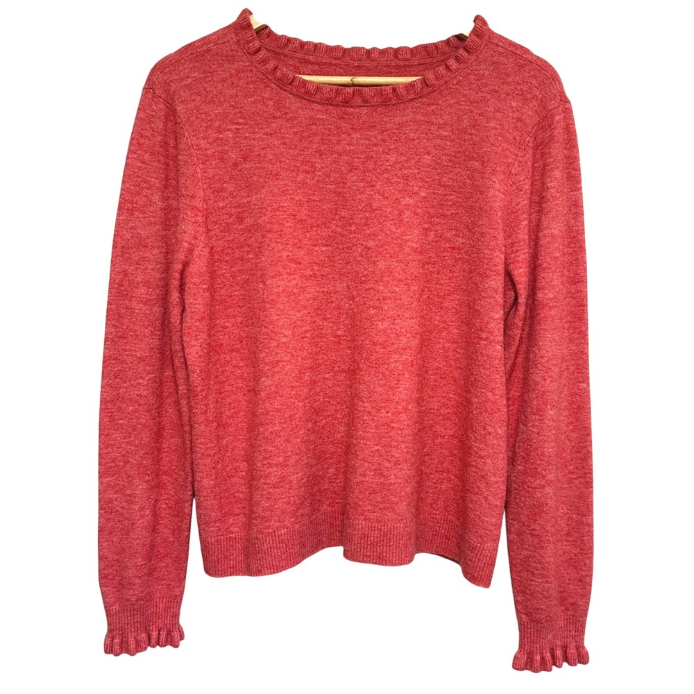 Sundance Ruffle Trim Sweater Womens M Coral Wool Blend Knit Feminine Preppy